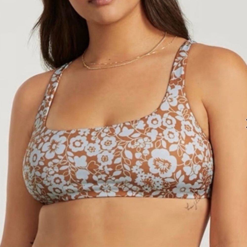 NWT Everlane brown blue floral square neck top